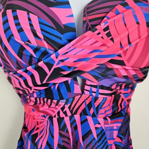 Eomenie Womens Med Push Up Wrap Tummy Control One-Piece Swimsuit Tropical Print - Picture 9 of 13